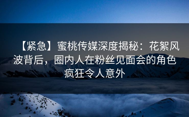 【紧急】蜜桃传媒深度揭秘：花絮风波背后，圈内人在粉丝见面会的角色疯狂令人意外