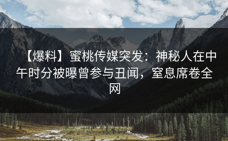 【爆料】蜜桃传媒突发：神秘人在中午时分被曝曾参与丑闻，窒息席卷全网